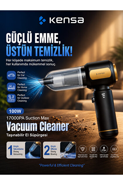 CAR BOOST KENSA 17000PA Güçlü Taşınabilir Araç Süpürgesi HEDİYELİ