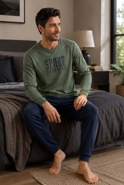 Men's Long Sleeve 100% Cotton Pajama Set Khaki