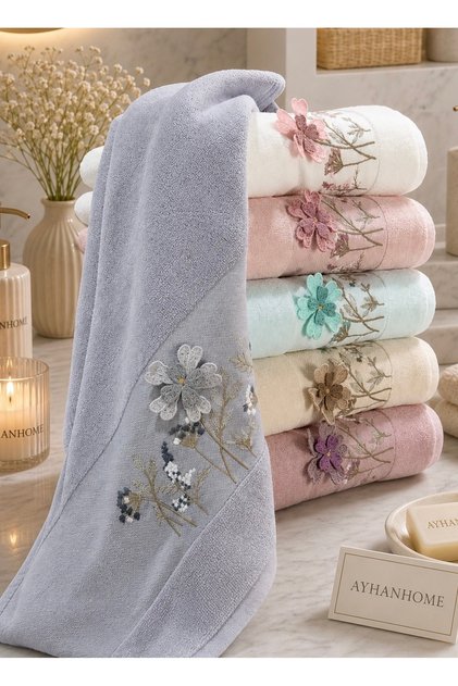 3D Embroidered Floral Embroidery Colorful 6 Piece 50X90 Hand Face Towel Set