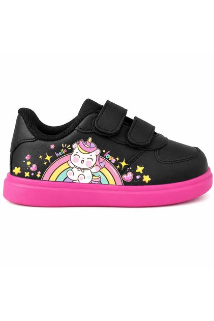 Cheerful Plush Love Printed Black and Pink Sole Band Children's Sports Shoes Sneaker