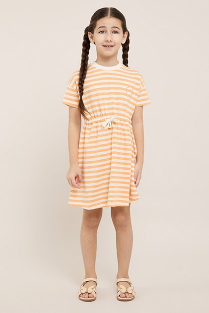 Striped Flared Dress with Crew Neck and Short Sleeves