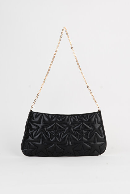 Women's Dalya Black Star Embroidered Lined Zipper Closure Baguette Handbag