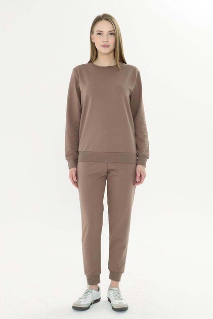 Women's Cotton Crew Neck Sweatshirt Set A.Brown 8512- A.K