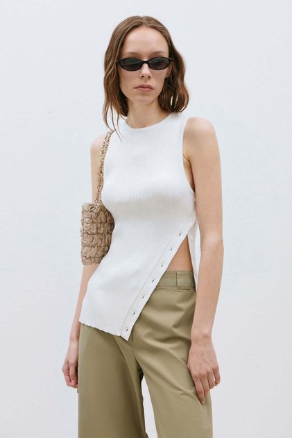 Ecru Nola Cross-Buttoned Knitwear Blouse