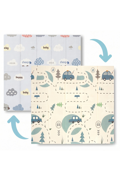 Covoras de joaca, Bocioland, Forest Road, Pliabil, Protectie impotriva loviturilor, Dimensiune mare, 180 x 150 cm, Cu Imprimeu pe ambele parti, Multicolor