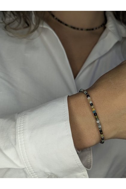 Brățară cu cuburi de crisocola, 2mm, argint placat cu aur, 16cm+3.5