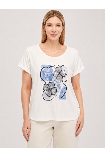 Plus Size Stoned Floral Print Short Sleeve Blouse