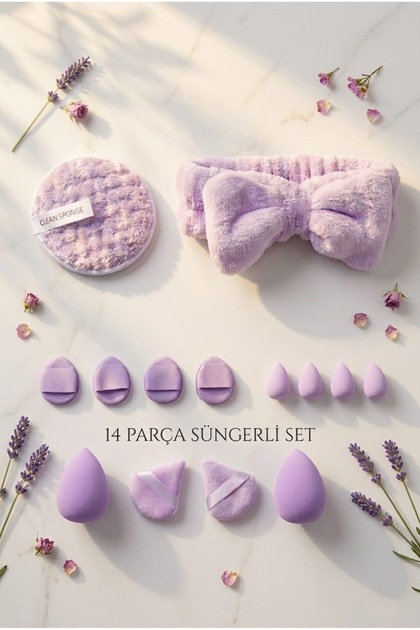 Peluş Saç Bonesi Ve Makyaj Süngeri Seti 14 Adet