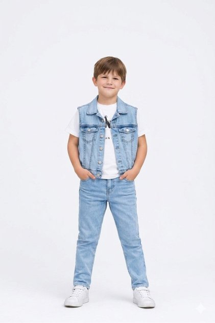 Boy's Denim Vest/Pants/T-Shirt 3-Piece Stylish Style Set