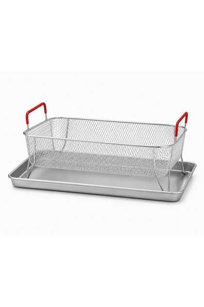 Paslanmaz Çelik Çok Amaçlı Mangal, Süzme ve Servis Sepeti Tepsi Seti 31x18,5 cm