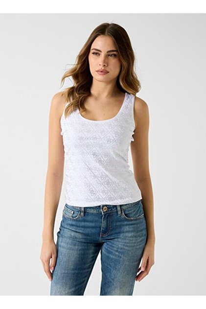 Beyaz Kadın Slim Fit Taşlı T-Shirt W6GP10K2932-G011