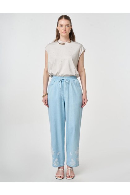Washable Embroidered Denim Trousers Blue