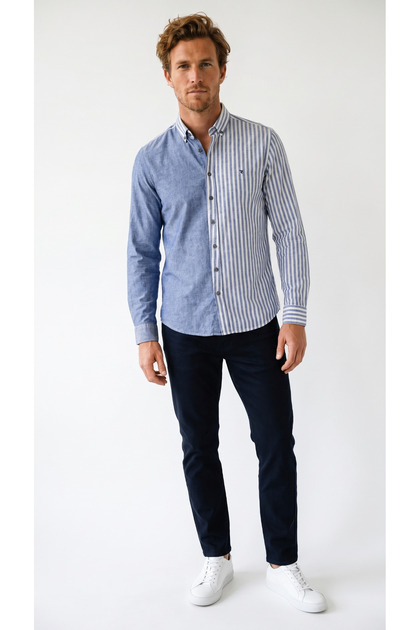 Erkek Uzun Kol Çizgili Keten Gömlek 2620