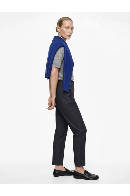 Cotton High Waist Regular Fit Cigarette Trousers with Pockets
