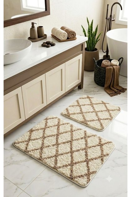Royal Nordic 2-Piece Latex Non-Slip Base Bath Mat Set 80X50 cm Machine Washable Mat