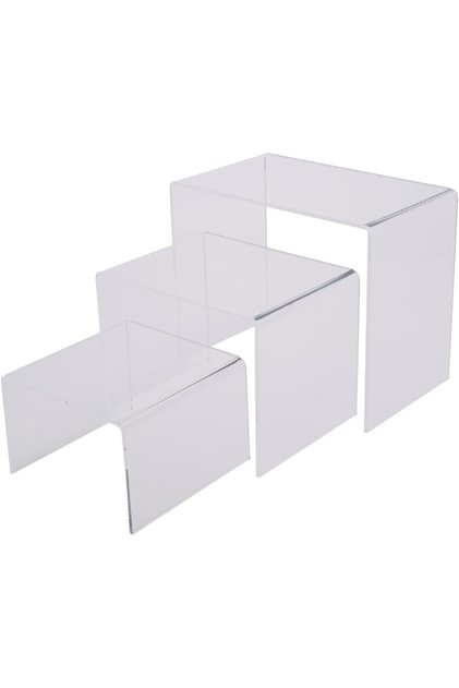 Clear Acrylic Display Risers Set of 3 Nesting Shelves 20/15/10 cm Transparent