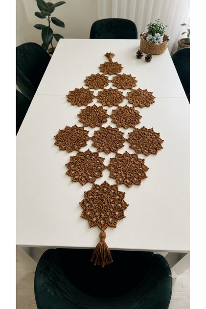 El Örgüsü Kar Tanesi Desenli Kağıt İp Runner