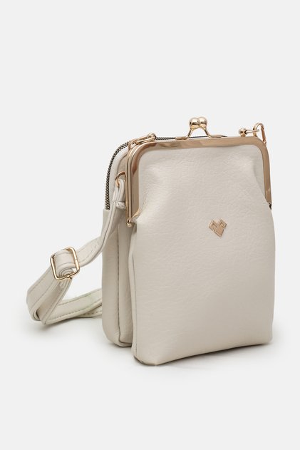 Women's Cream Burs Detailed 3-Compartment Crossbody and Shoulder Bag