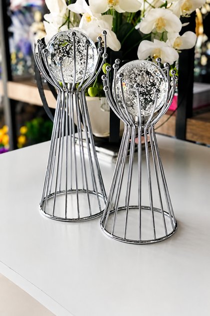 Vera Modern Dekoratif 2 Li Metal Cam Küreli Süs Eşyası Obje