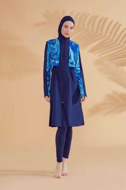 H2O Swimmer Series Navy Blue Hijab Swimsuit 4 Piece Set - M2319