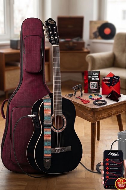 MGX-200BK-EQ Ekolayzerli Profesyonel Elektro Klasik Gitar Seti Siyah 4/4 Üst Segment