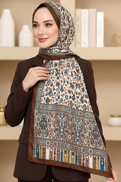 Women's Brown Floral Patterned Soft Shawl