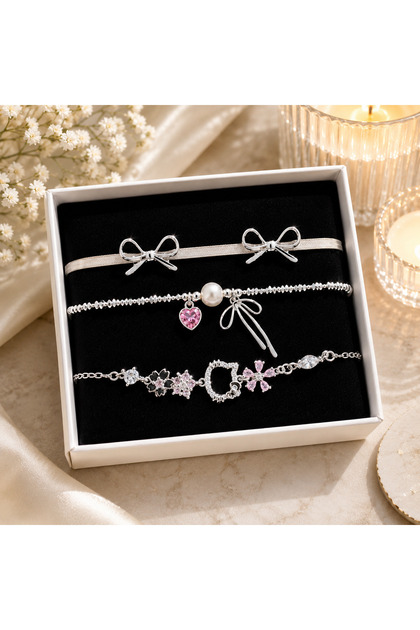 ÜÇLÜ GÜMÜŞ PEMBE RENK SET ÇELİK BİLEKLİKLER