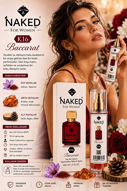 naked K16 Baccarat Kadın Parfümü 45 ml EDP – Çiçeksi Amber Odunsu