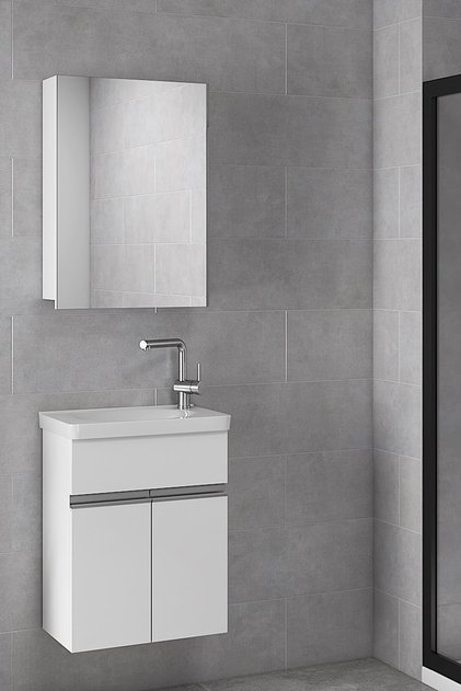 Miniço B Ebeveyn 45 Cm X 28 Cm Ayna Dolaplı Lavabolu Mdf Banyo Dolabı Hazır Kurulu