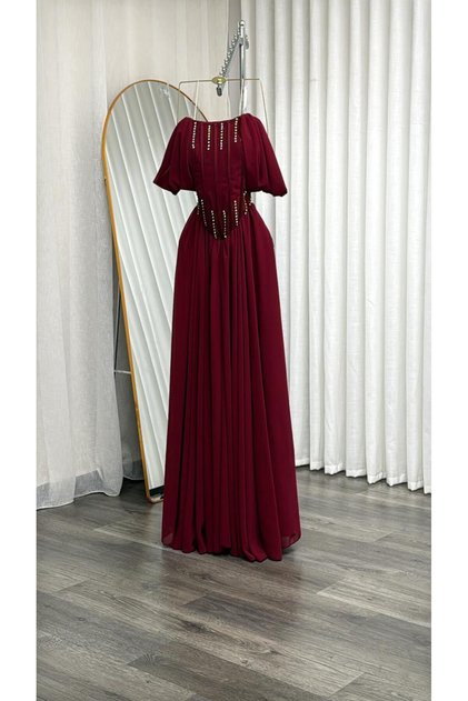 Grape Maxi Evening Dress with Soft Pleats