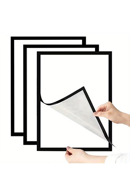 A6 black 3pcs Magnetic Wall Frame, Self-Adhesive & Removable for Photos Notes, Black White Matte Min