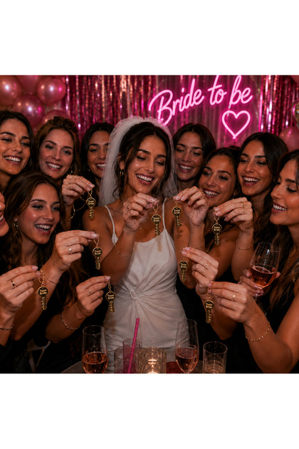 10Pcs Team Bride Key Pendant Gold and Silver Color Bachelorette Bridesmaid Necklace