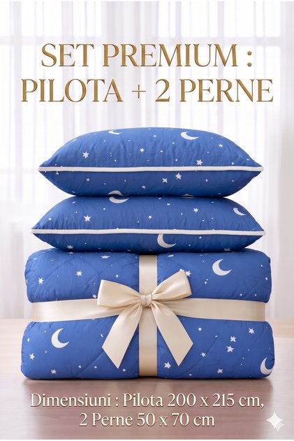 Set Premium Pilota Matlasata dubla 200x215 cm + 2 Perne Matlasate 50x70 cm,, umplutura 200 g/mp, tesatura Microfibra Soft-Touch