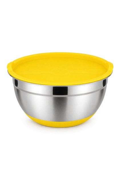 Bol din oțel inoxidabil cu capac, bază antiderapantă, 20 cm, galben
