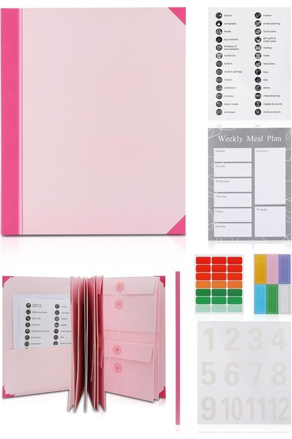 Paper Accordion File Organizer,Document Organizer with Labels & Stickers,for Meetings,School,Office,Pink