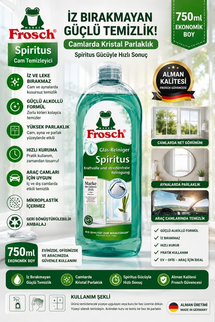 Spiritus Cam Temizleyici 750 ml - Güçlü ve İz Bırakmayan Temizlik