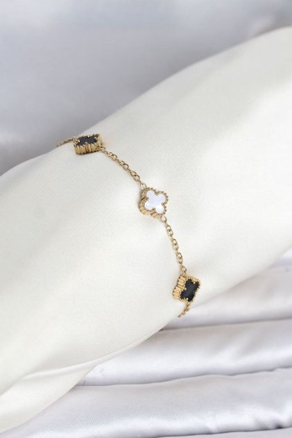 316L Steel Gold Color Black and White Baby Clover Model Women's Bracelet