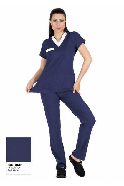 Sorumlu Hemşire Forması - Patriot Blue Likralı İnce Kumaş Scrubs Forma Takımı (Arma Hediyeli)