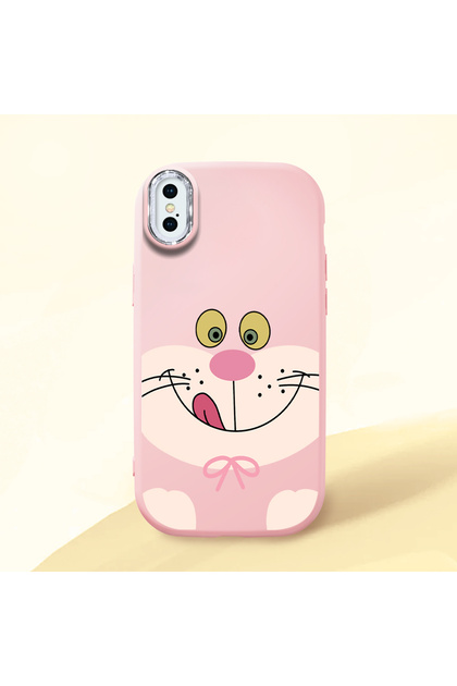 iPhone X Compatible Case Camera Protector Pink Silicone Couple Phone Case Cute Patterned