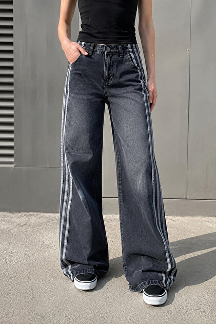 Urban Triple Line Antrasit Wide Leg Jean