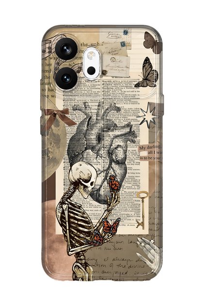 Honor 600 Compatible Vintage Skeleton and Butterfly Pattern Transparent Phone Case