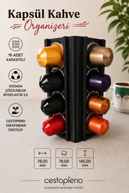 Capsule Coffee Organizer 16-Capsule Rotating Stand Nespresso Compatible Bioplastic Capsule Holder - Wash by Hand! !