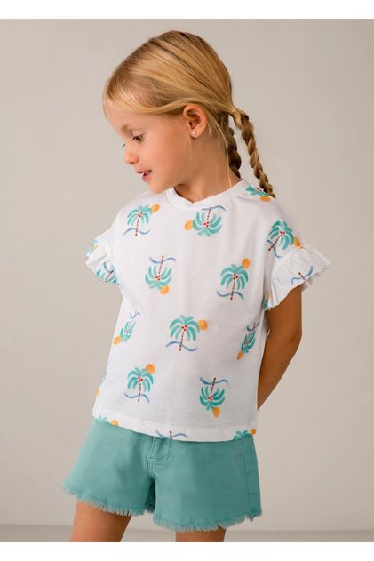 Girl's Printed Ruffle Sleeve T-Shirt 3018