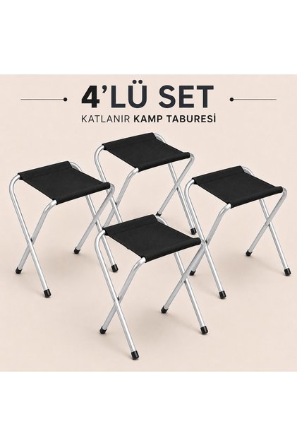 MYClass Katlanır Kamp Taburesi 4'lü Set Alüminyum İskelet Taşınabilir Kamp Taburesi