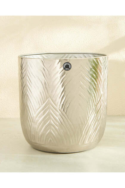 Silver Embossed Metal Planter