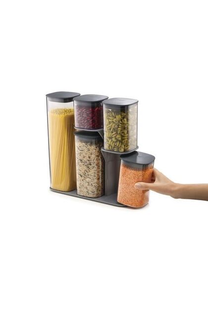 Set 5 recipiente pentru depozitare verdeturi si condimente, Joseph Podium, 1 x 1.9 L, 1 x 1.3 L, 2 x 900 ml, 1 x 500 ml, Transparent