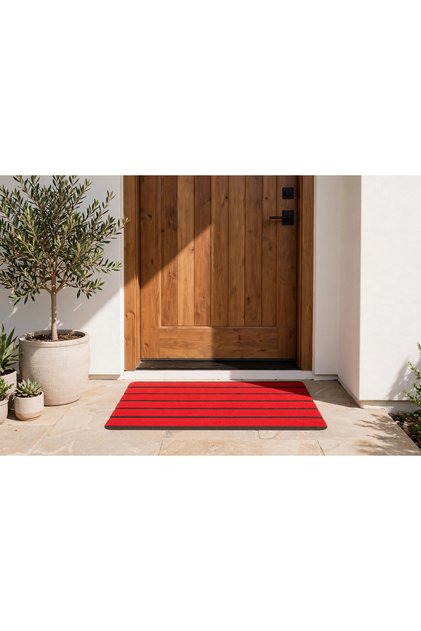 Delta Cc009A Red Striped Non-Slip Sole Waterproof Washable Door Mat 45X70 cm