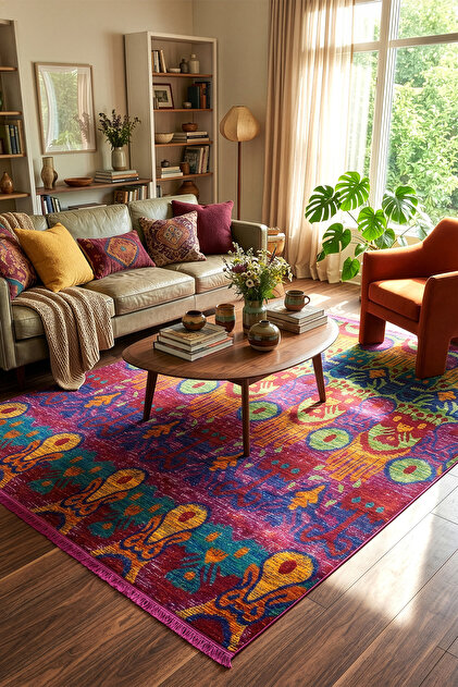 Koza Hayad Pop Multi Etnik Desenli Renkli Modern Salon Koridor Oturma Yatak Odası Halı Kilim 25561A