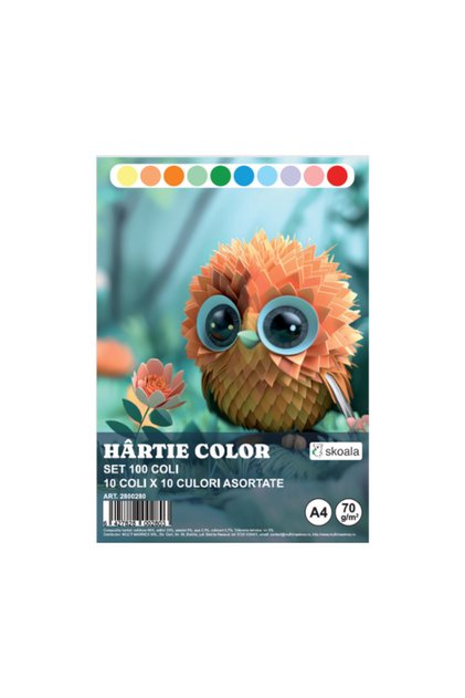Hârtie colorată A4, set 10 culori, 100 coli, 2800280