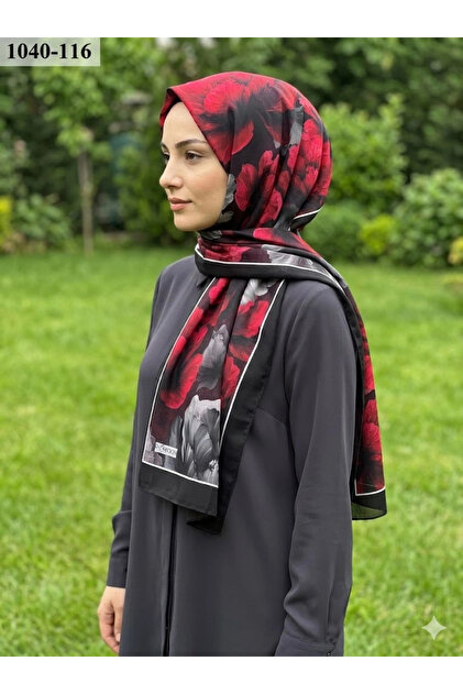 MoonScarf Soft Pamuk Şal (Siyah-Kırmızı) 1040-116
